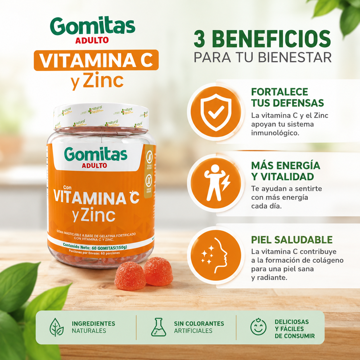 Gomitas con vitamina c + zinc: "Potente escudo para tu sistema inmune"